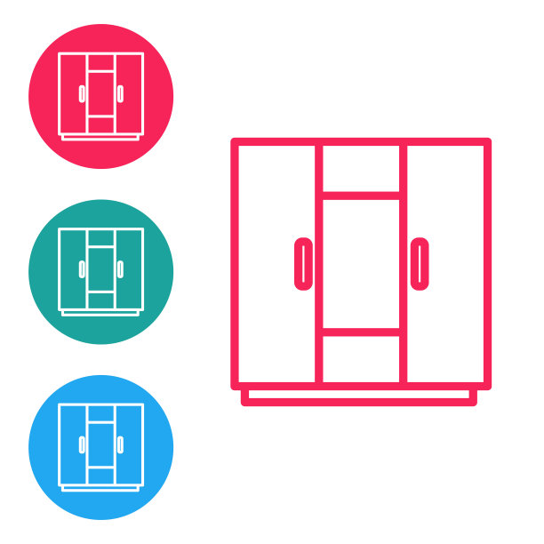 红色线衣柜图标孤立在白色背景。在圆形按钮中设置图标。向量图片下载