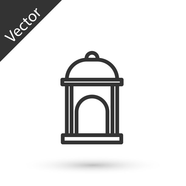 灰色线穆斯林清真寺图标孤立在白色背景。向量图片下载