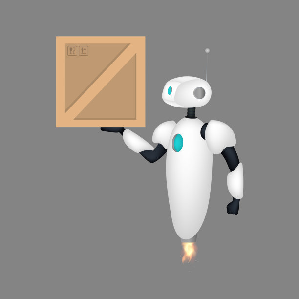 白色的飞行机器人手里拿着一个盒子。运输和卡车运输的概念。现实的风格。矢量插图。图片下载