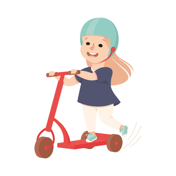 小女孩骑滑板车在滑板公园有乐趣和享受娱乐活动矢量插图图片下载