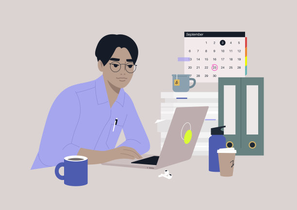 一个年轻的亚洲男性角色专注于他们的工作，工作场所，日常事务图片下载