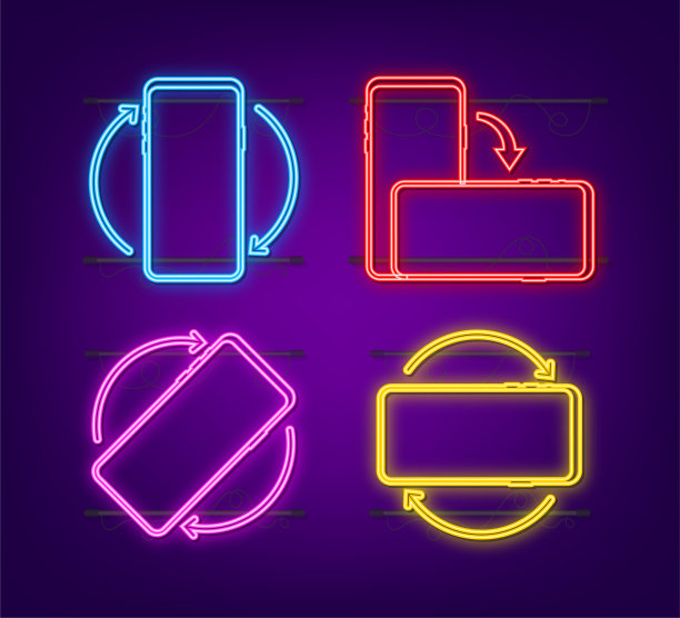 旋转智能手机隔离图标。霓虹灯图标。设备旋转的象征。把你的设备。矢量图图片下载