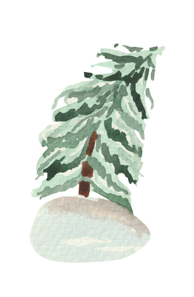 雪堆里的水彩画圣诞树图片下载