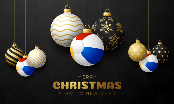 海滩球圣诞卡圣诞假期快乐图片下载