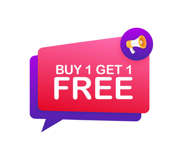 扩音器横幅，商业概念与文字买一送一。销售标签。向量股票插图图片下载