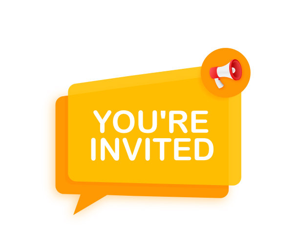 扩音器横幅，商业概念和文字你被邀请了。矢量图图片下载