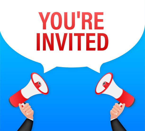 扩音器横幅，商业概念和文字你被邀请了。矢量图图片下载
