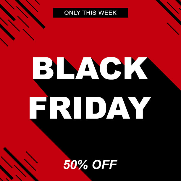 黑色星期五销售矢量横幅。红色背景与黑色条纹和文本长阴影。广场促销模板。图片下载