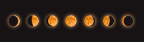 横幅与月相在黑色孤立的背景。图解从新月到满月的周期。特写,复制空间图片下载