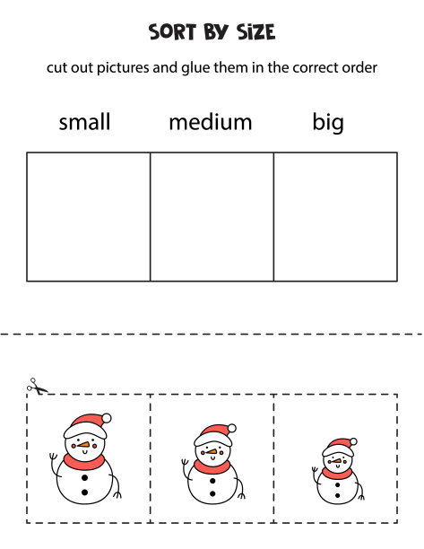 按大小排序图片。儿童教育工作表。图片下载
