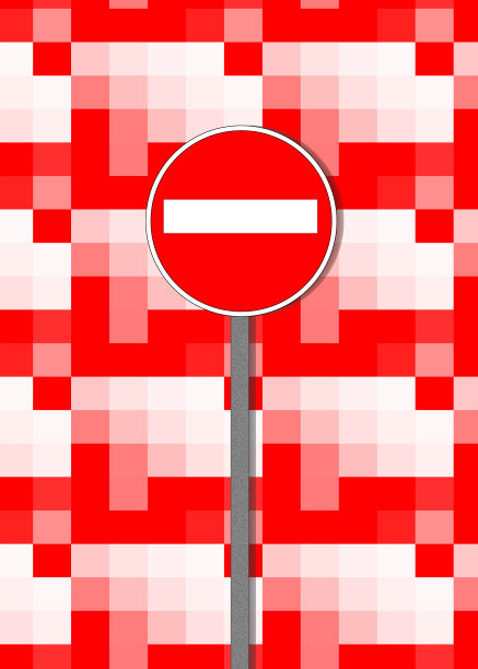 传统的禁止进入标志鲜艳的红色和白色在粉红色的红色和白色几何图案的背景阴影图片下载