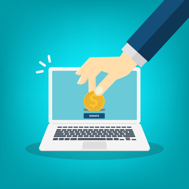 在线捐赠的概念。智能手机和人的手与金币和捐赠按钮的屏幕。图片下载