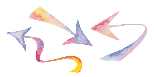 水彩插图手绘彩色箭头显示不同的道路，方向上孤立在白色的道路。标志剪辑艺术元素图片下载