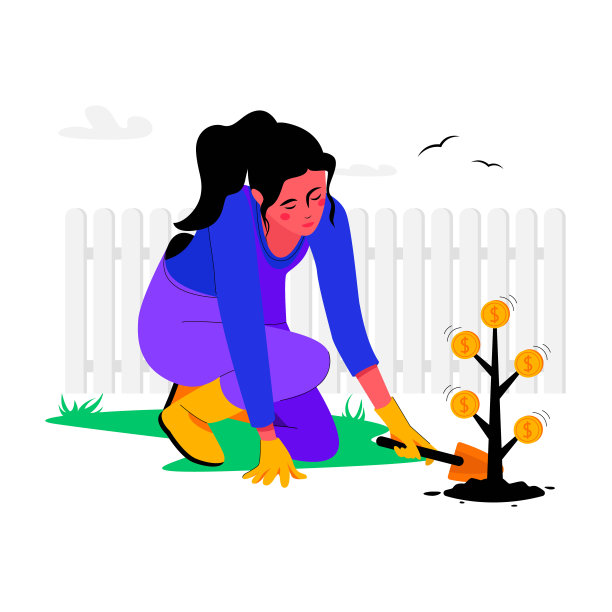 一个女人在种植金融植物，分析财富和繁荣。图片下载