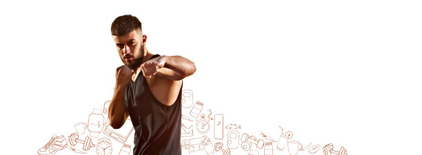 运动员的背景画的人物。白色背景上象征健康生活方式的图画。健康的观念，运动，积极的情绪和良好的习惯。图片下载