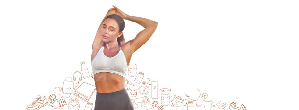 运动员的背景上绘制的人物。白色背景上象征健康生活方式的图画。健康的观念，运动，积极的情绪和良好的习惯。图片下载