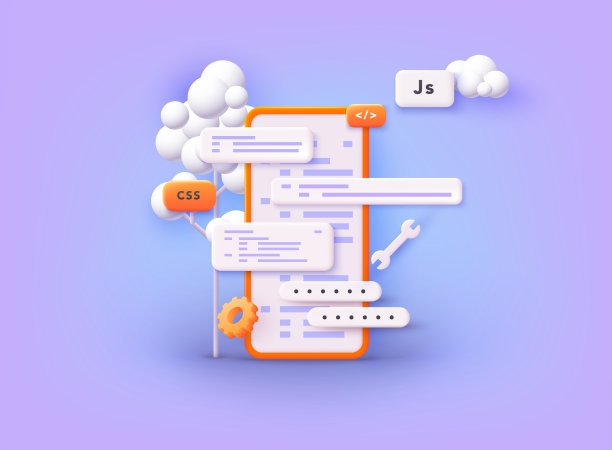 移动应用程序开发流程。智能手机界面构建过程，移动应用。3D网页矢量插图。图片下载