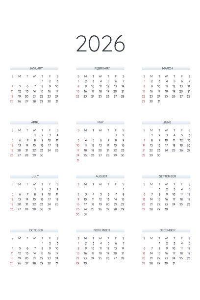 2026日历模板的经典严格风格。每月日历，个人时间表，极简限制设计的商务笔记本。星期从星期日开始图片下载