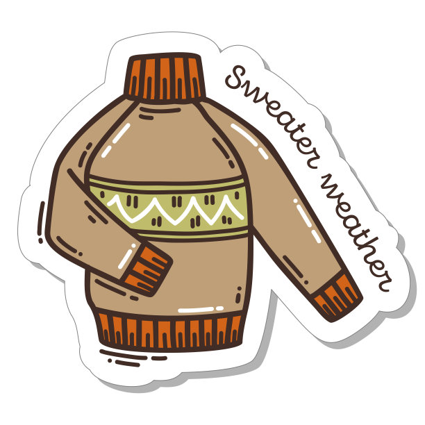 彩色手绘秋天心情贴纸与毛衣图片下载