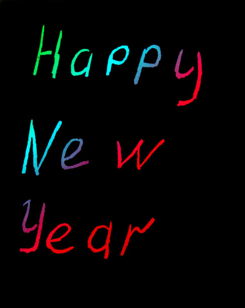新年贺卡是黑色背景上的彩色字母。新年快乐。节日,单词,字母。图片下载