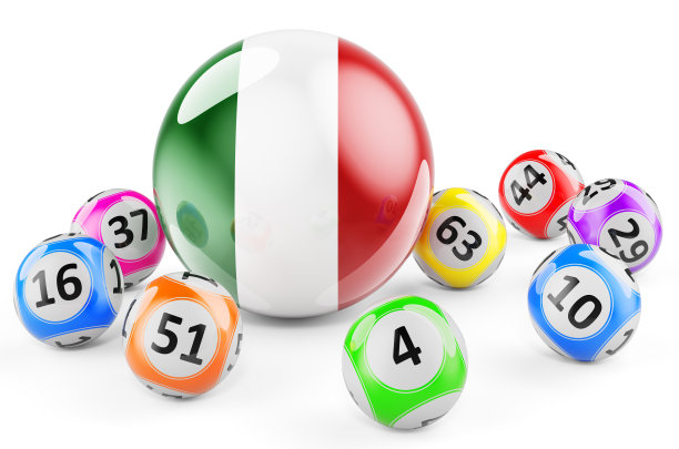 有意大利国旗的乐透球。意大利彩票概念，3D渲染隔离在白色背景图片下载