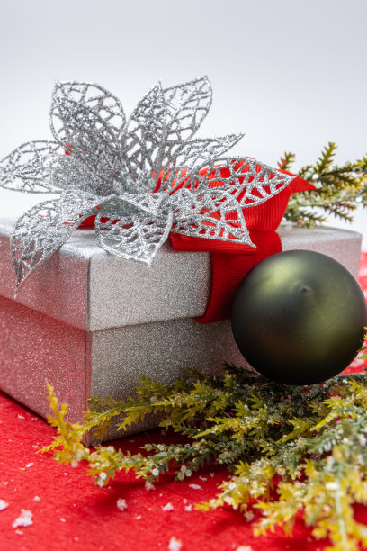 垂直圣诞节装饰在红色背景和雪图片下载