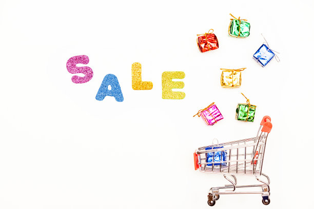 圣诞节销售。超市手推车和题词销售图片下载