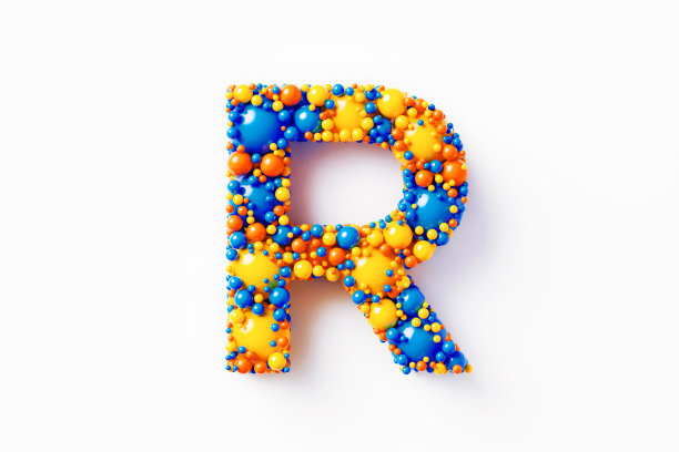 彩色大写字母R坐在白色的背景上图片下载