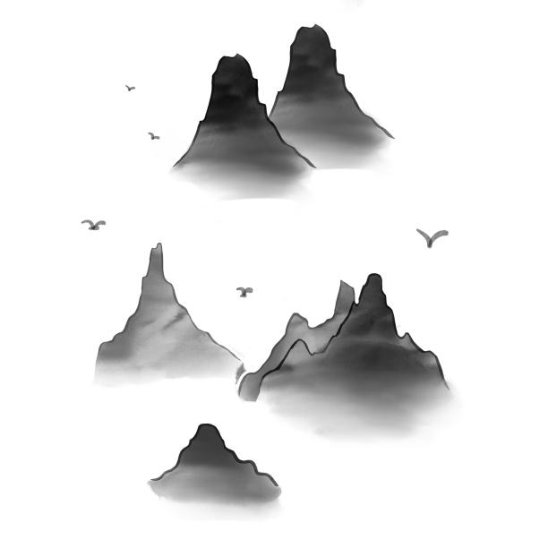 古风水墨山水素材图片