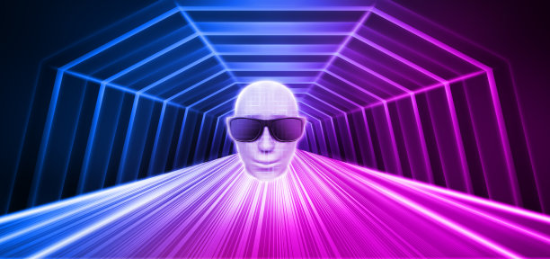 华丽的霓虹灯高科技框架，延伸隧道空间的未来背景图片下载