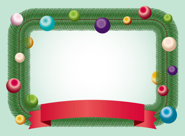 圣诞花环与装饰和丝带背景框图片下载