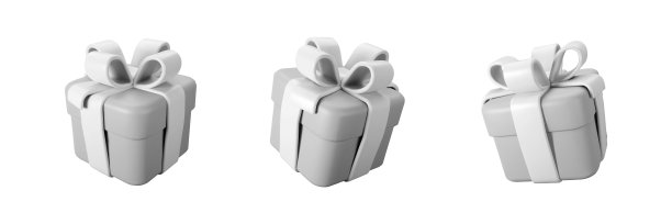 3d灰色礼品盒集粉彩蝴蝶结孤立在白色的背景。3d渲染飞行现代假日封闭惊喜盒。现实的矢量图标为现在，生日或婚礼横幅图片下载