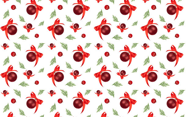圣诞节无缝图案红色装饰与弓和云杉枝图片下载