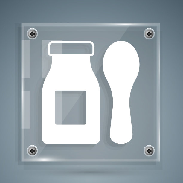 白色喝酸奶在瓶与勺子图标图片下载