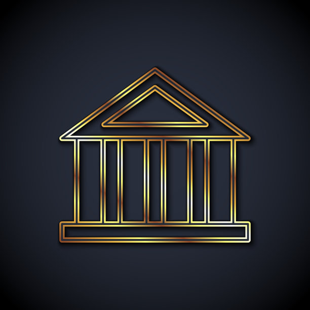 金线银行大厦图标孤立上黑色图片下载