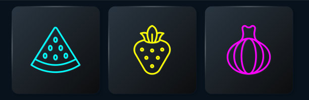 设西瓜、洋葱、草莓黑线图片下载