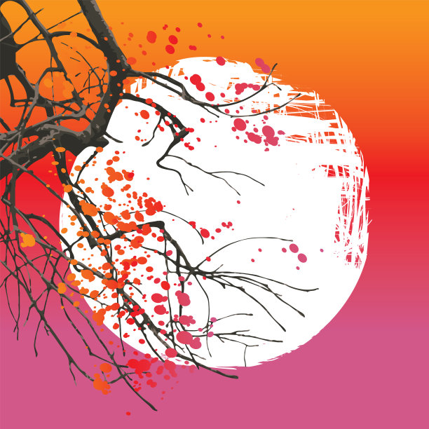 秋天的旗帜与树和中国象形文字图片下载