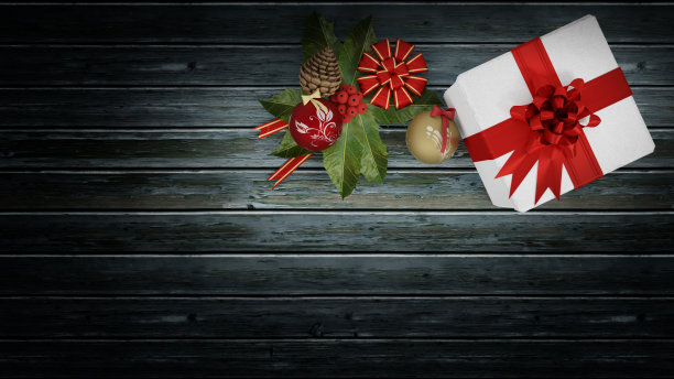 礼品盒和圣诞节装饰- 3D插图图片下载