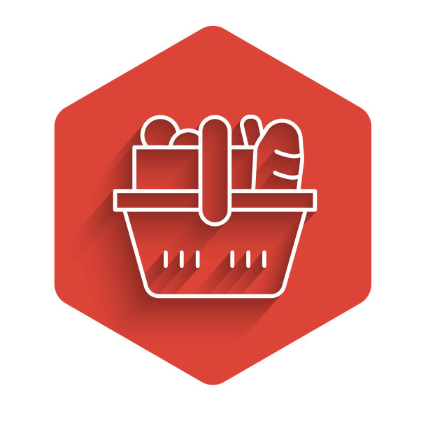 白线购物篮与食品图标隔离图片下载