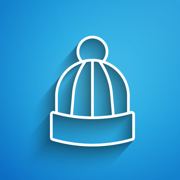 白线冬帽图标孤立在蓝色图片下载