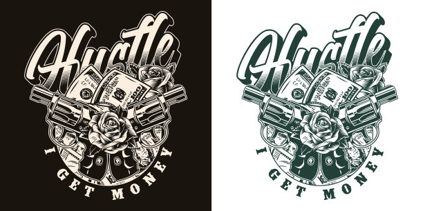 钞票单色复古印花图片下载