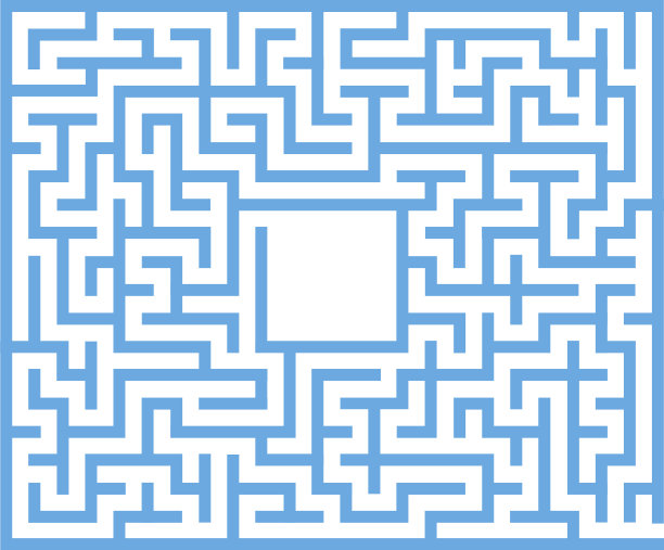 白色背景上的蓝色几何迷宫。矢量插图。图片下载