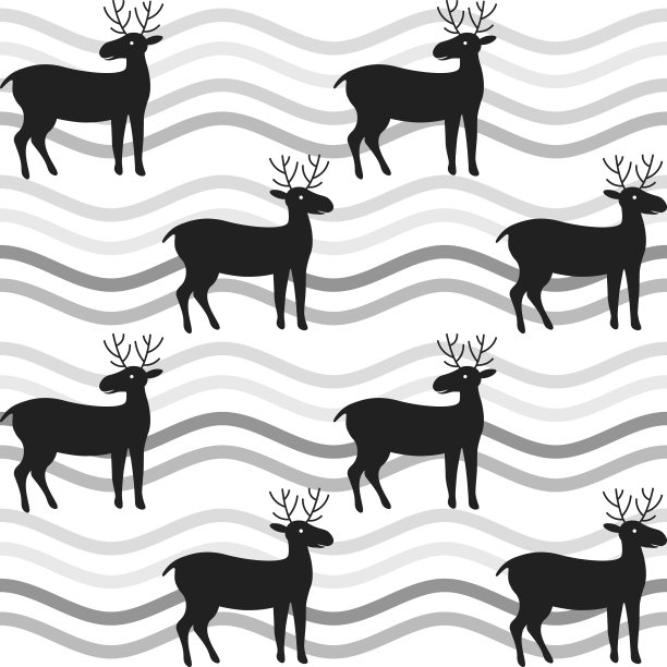 圣诞鹿银色的阴影。波。无缝矢量模式动物。图片下载