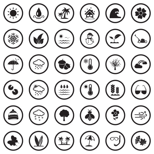 赛季图标。圆形黑色平面设计。矢量插图。图片下载