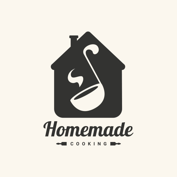 自制烹饪标志与房子和勺子。矢量插图标志餐厅。图片下载