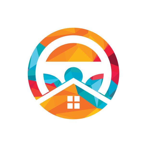 首页驱动矢量标志设计模板。方向盘和房子的标志或图标。图片下载