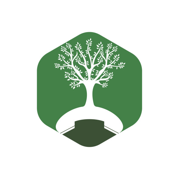 自然呼叫矢量标志设计。手机树图标设计模板。图片下载