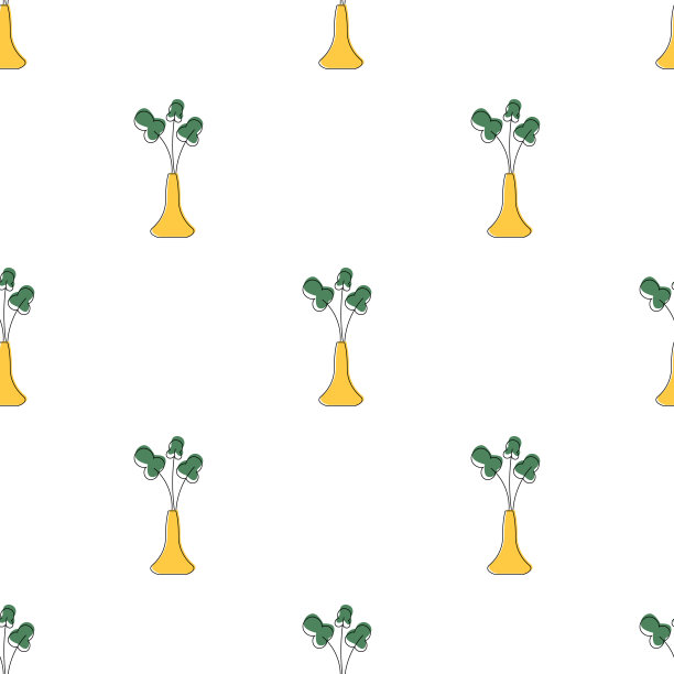 无缝花纹与鲜花。花盆和三角形的极简主义背景。向量图片下载