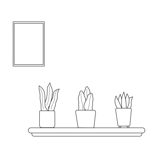 花盆里的植物素描，用于涂色书图片下载