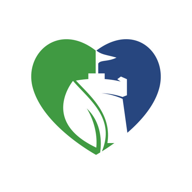 城堡与叶和心图标矢量标志设计。图片下载